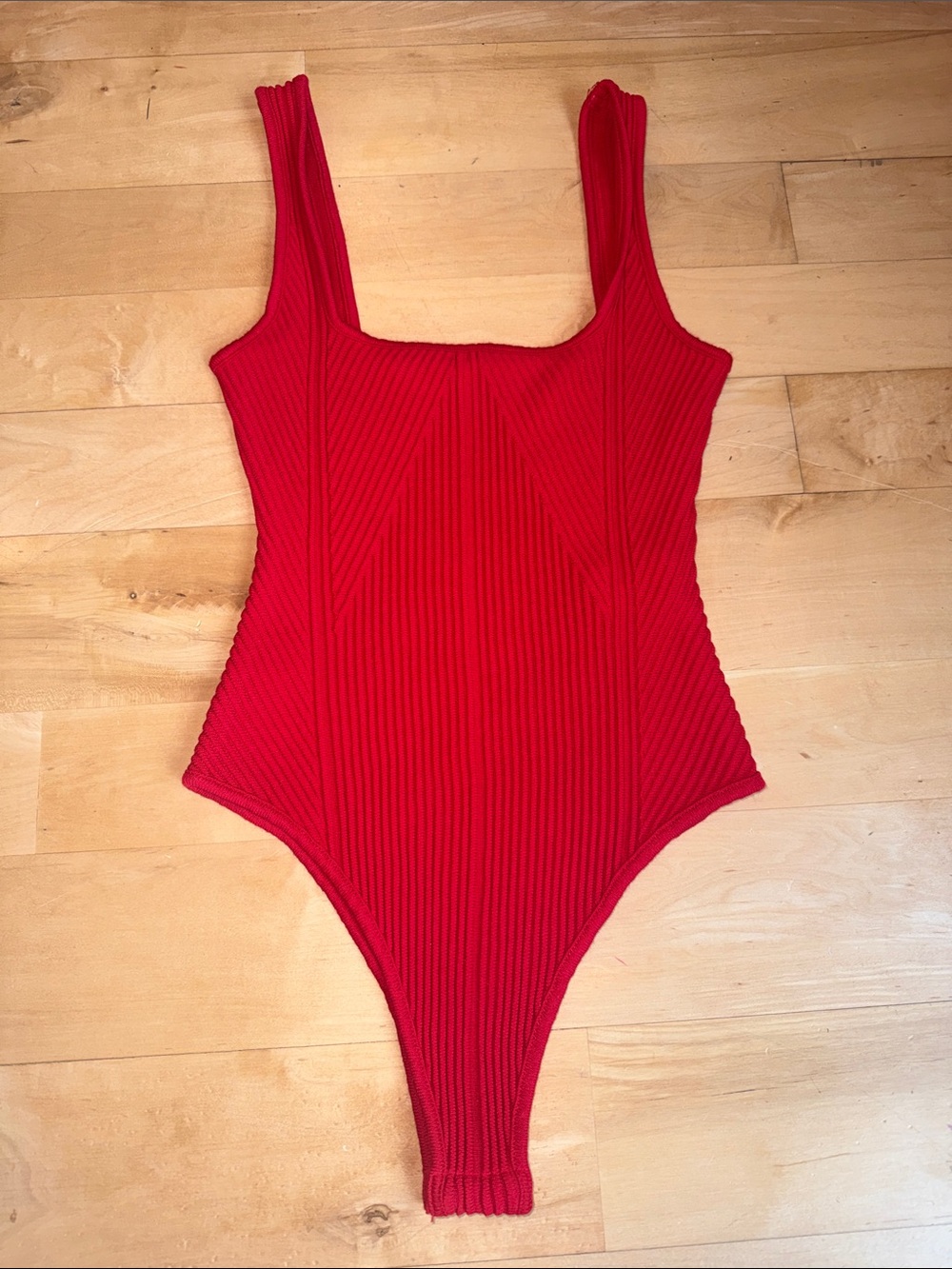 Zara Red Ribbed One-Piece Bodysuit